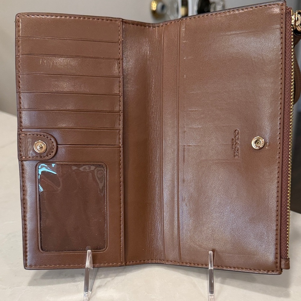 Coach Signature Brown and Tan Wristlet - Picture 3 of 8